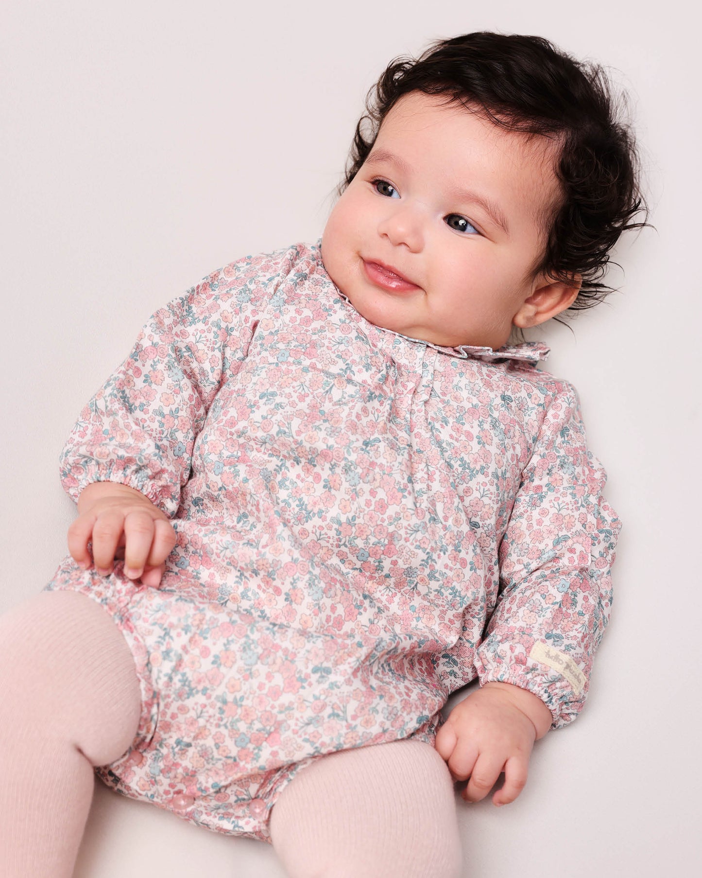 Pink Floral Baby Romper with Ruffle Collar and Comfort Fit