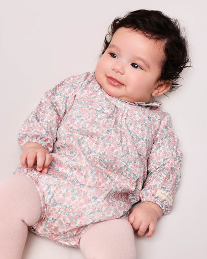 Pink Floral Baby Romper with Ruffle Collar and Comfort Fit