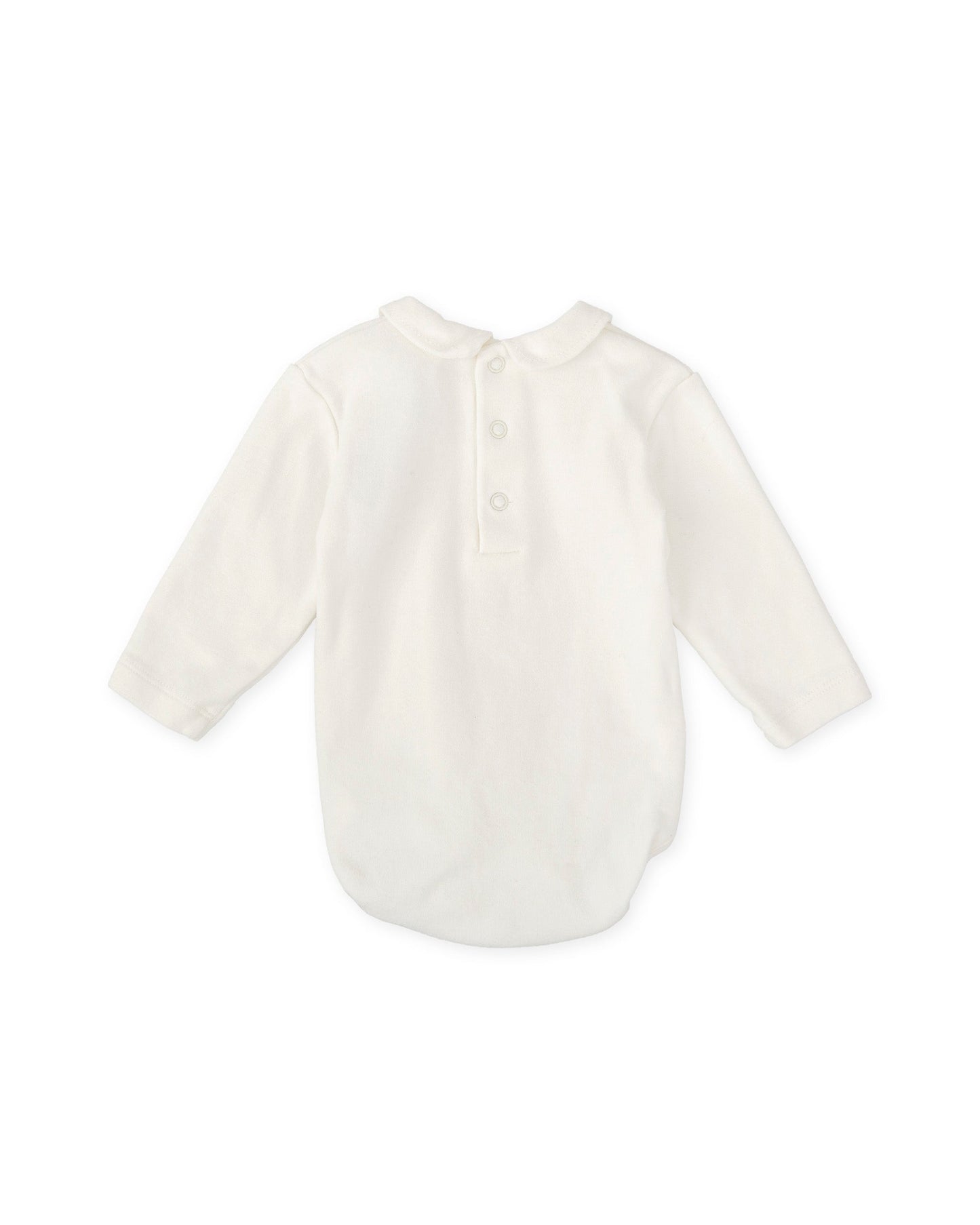 Organic Cotton Long Sleeve Baby Bodysuit with Embroidered Collar