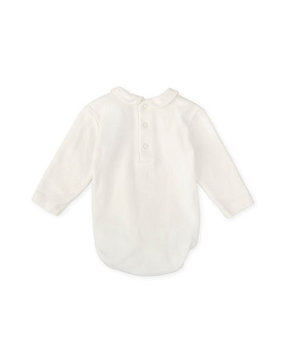 Organic Cotton Long Sleeve Baby Bodysuit with Embroidered Collar