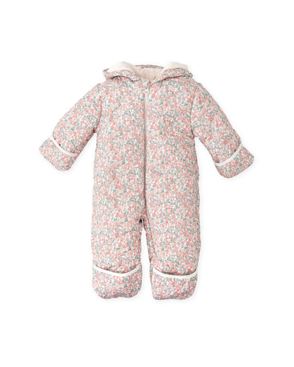 Cozy Newborn Pink Floral Snowsuit with Fleece Lining