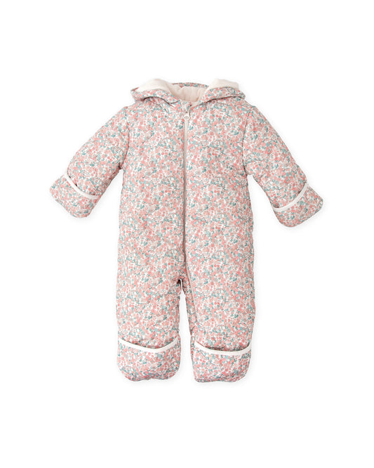 Cozy Newborn Pink Floral Snowsuit with Fleece Lining