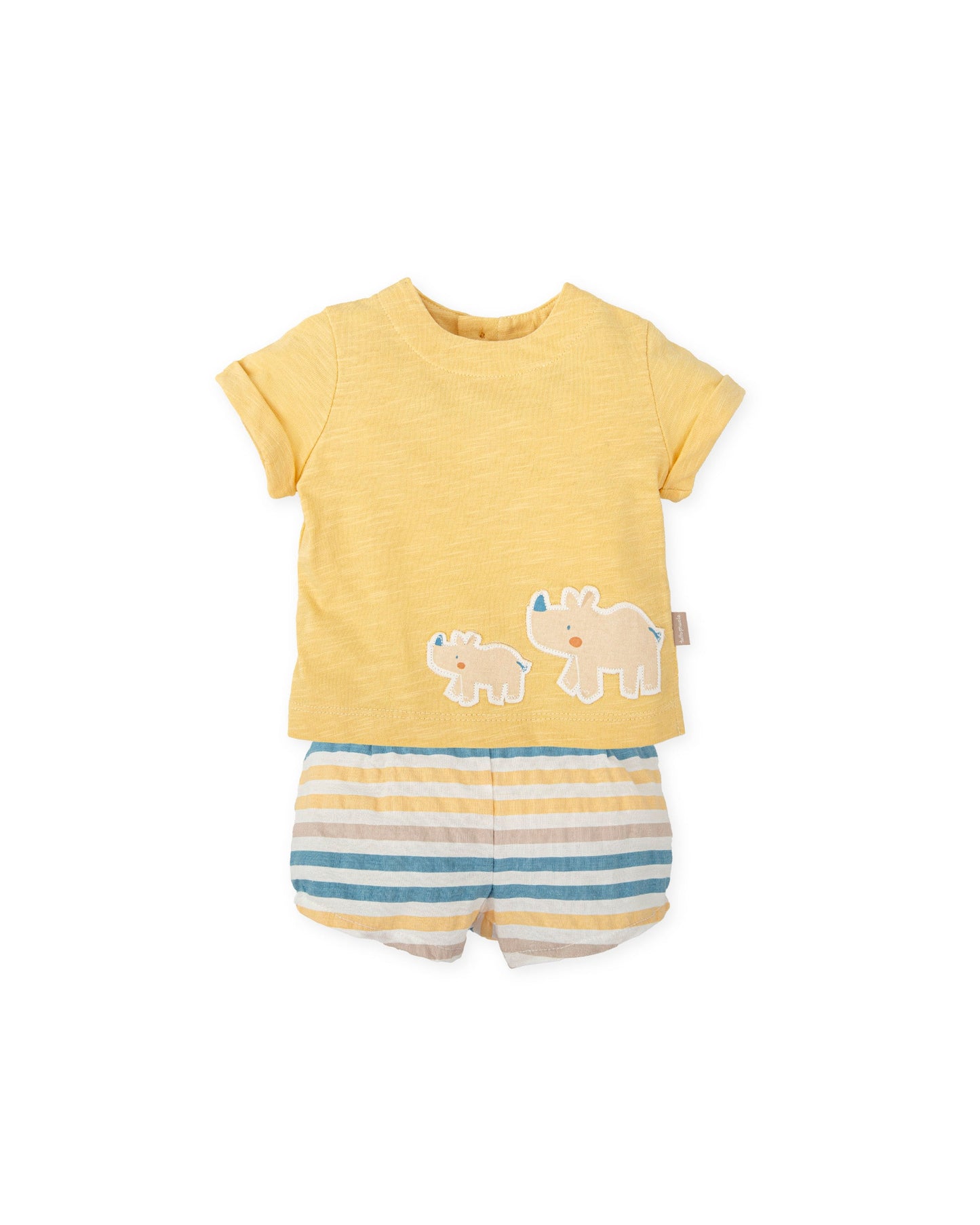 Yellow Baby Boy Outfit | Rhino T-Shirt & Striped Shorts Set | 100% Cotton