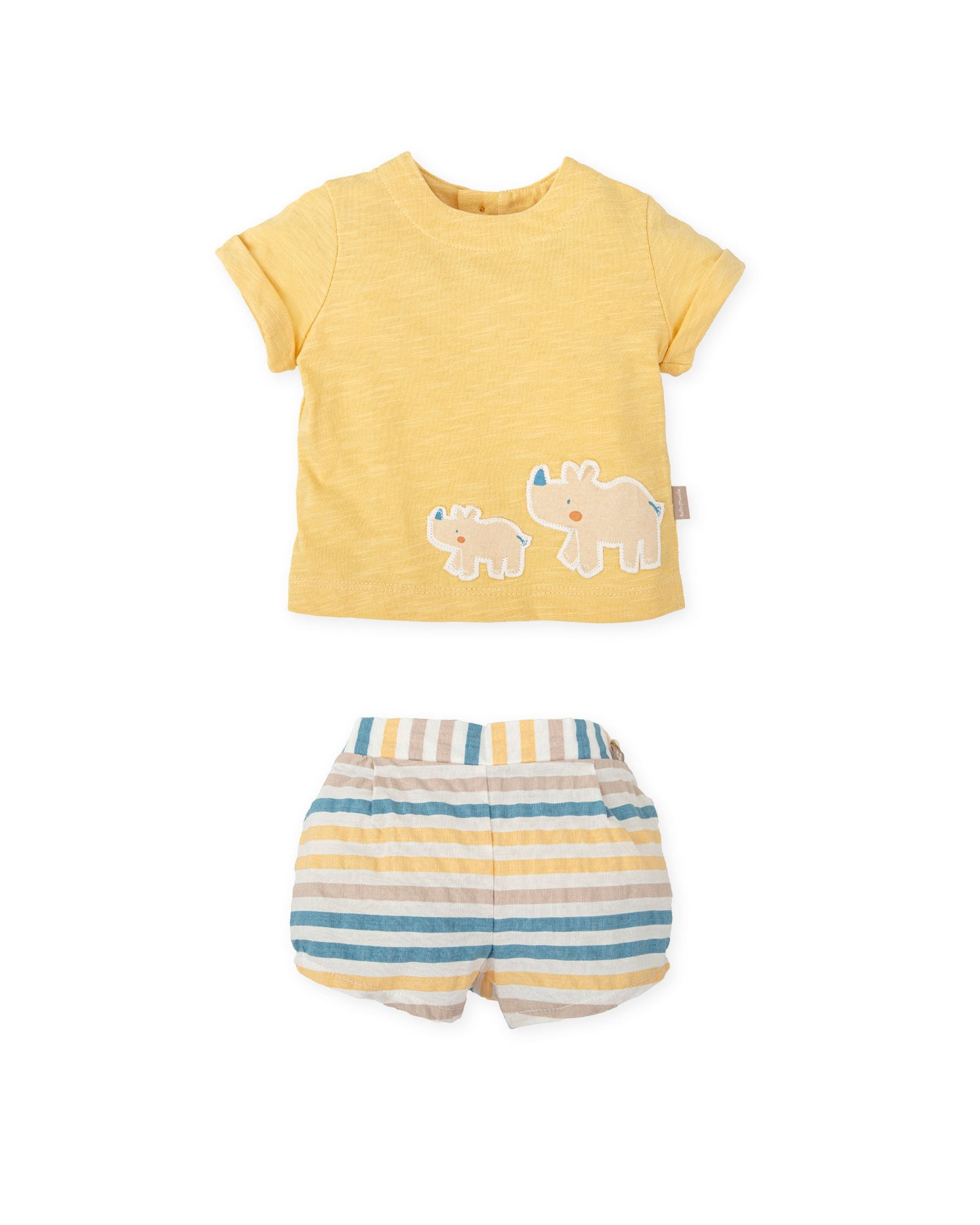 Yellow Baby Boy Outfit | Rhino T-Shirt & Striped Shorts Set | 100% Cotton