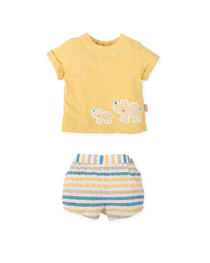 Yellow Baby Boy Outfit | Rhino T-Shirt & Striped Shorts Set | 100% Cotton
