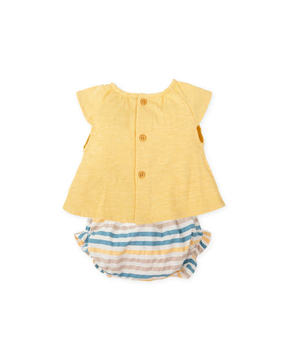 Yellow Baby Outfit Set: Rhino Top & Striped Bloomers - 100% Cotton