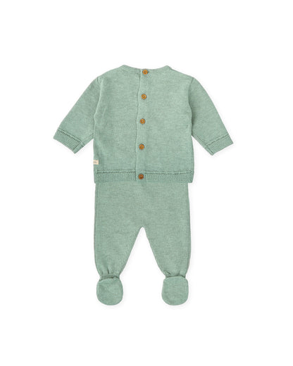 Newborn Two-Piece Knit Set in Sage Green with Footed Leggings
