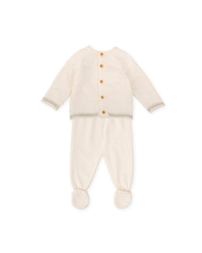 Cozy Ivory Knit Baby Set with Textured Top & Footed Pants