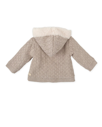 Cozy Hooded Knit Baby Coat in Warm Taupe