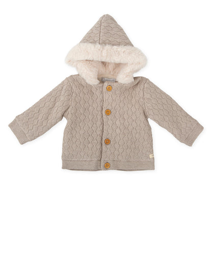 Cozy Hooded Knit Baby Coat in Warm Taupe