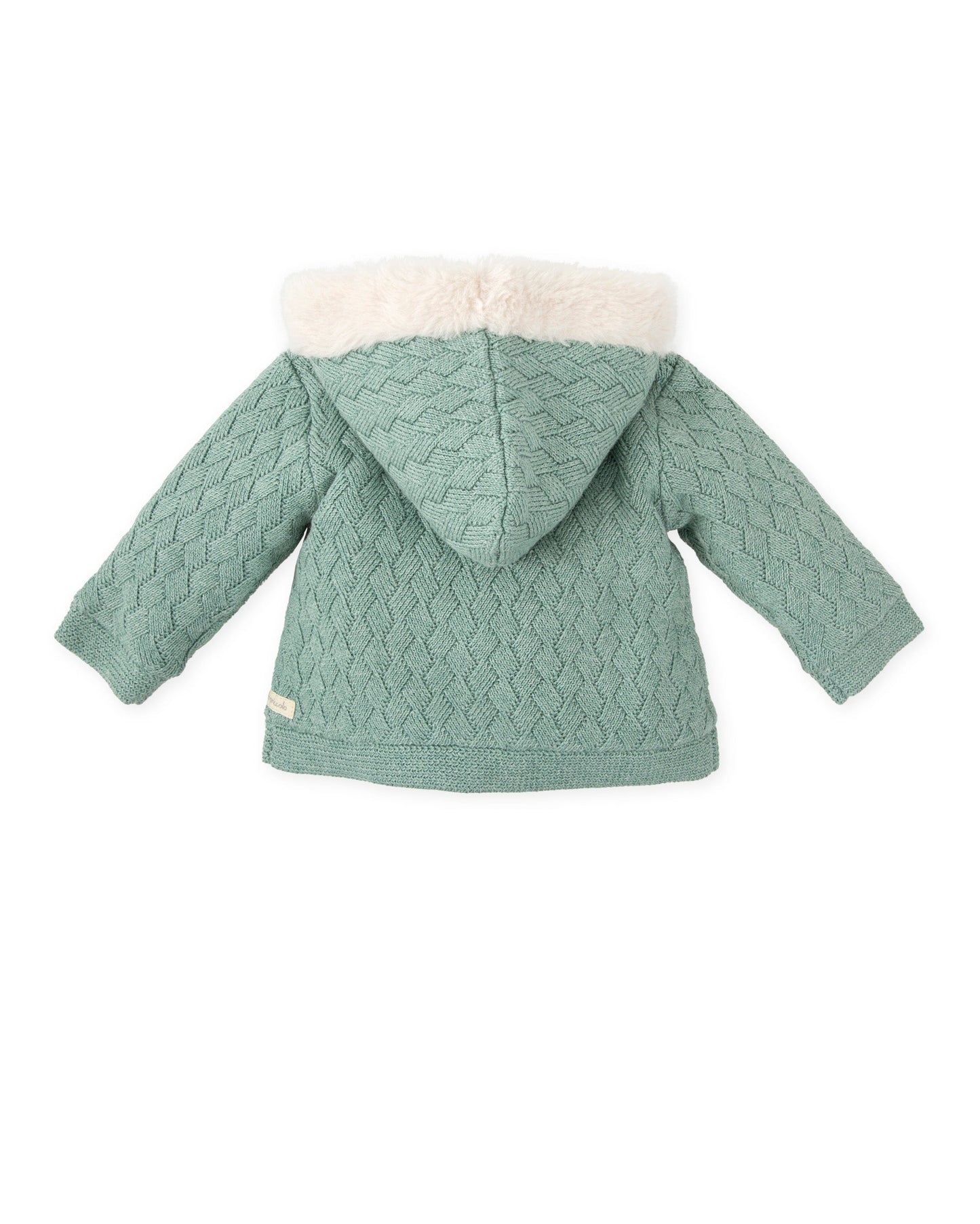 Cozy Sage Green Baby Knit Coat with Faux Fur Lining