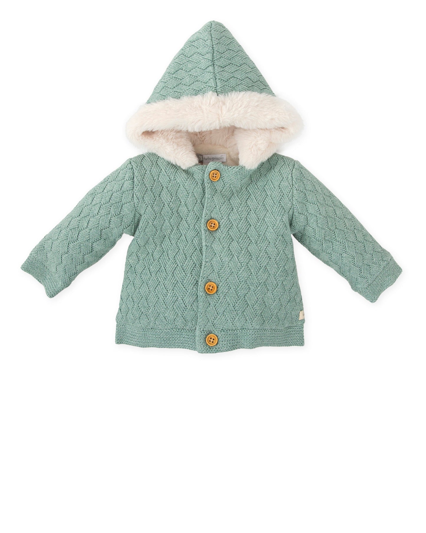 Cozy Sage Green Baby Knit Coat with Faux Fur Lining