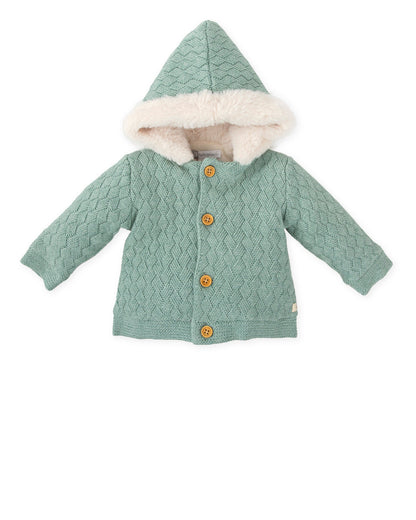 Cozy Sage Green Baby Knit Coat with Faux Fur Lining