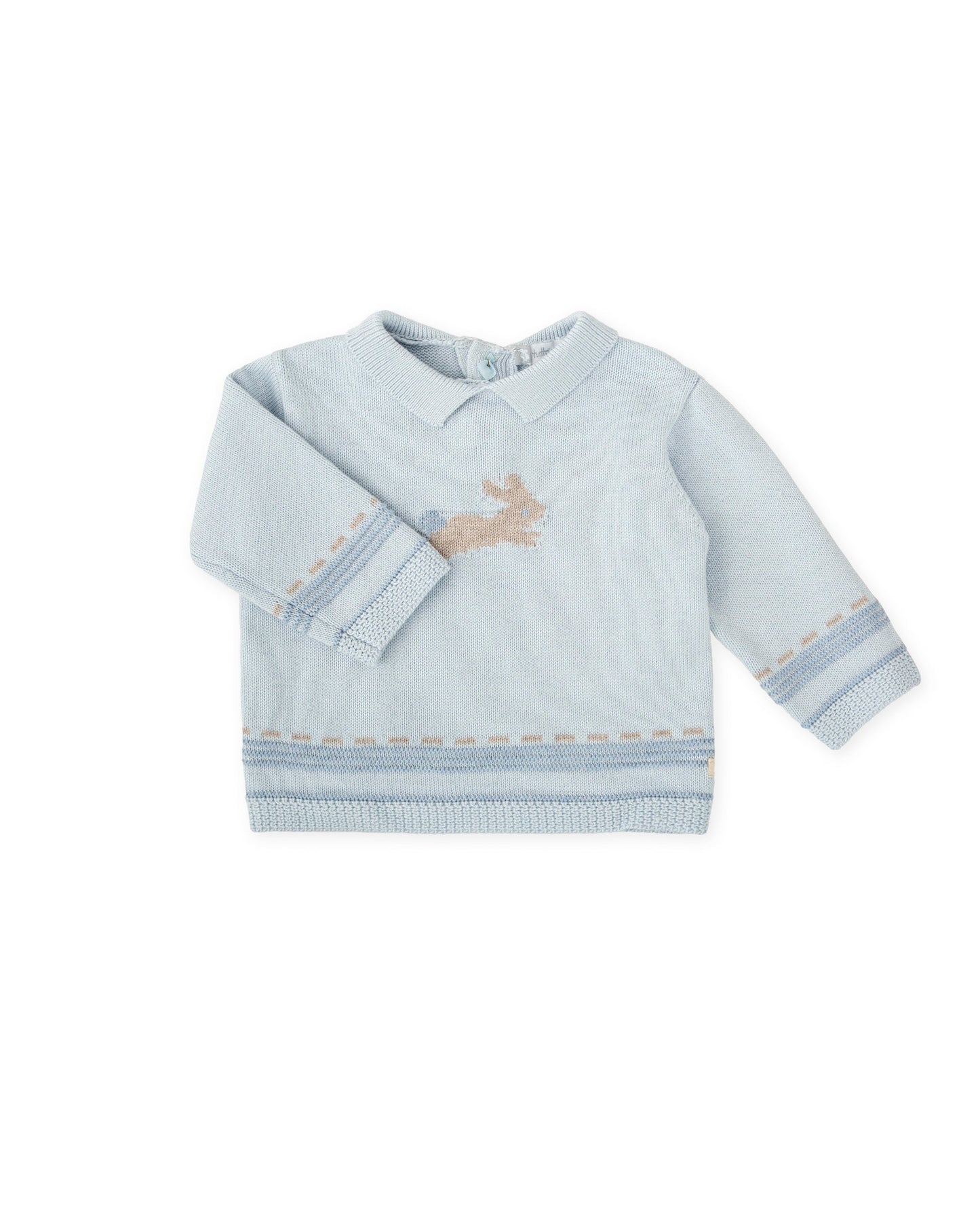 Cozy Light Blue Baby Sweater with Bunny Design - Cotton Blend
