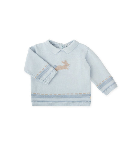 Cozy Light Blue Baby Sweater with Bunny Design - Cotton Blend