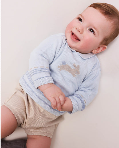 Cozy Light Blue Baby Sweater with Bunny Design - Cotton Blend
