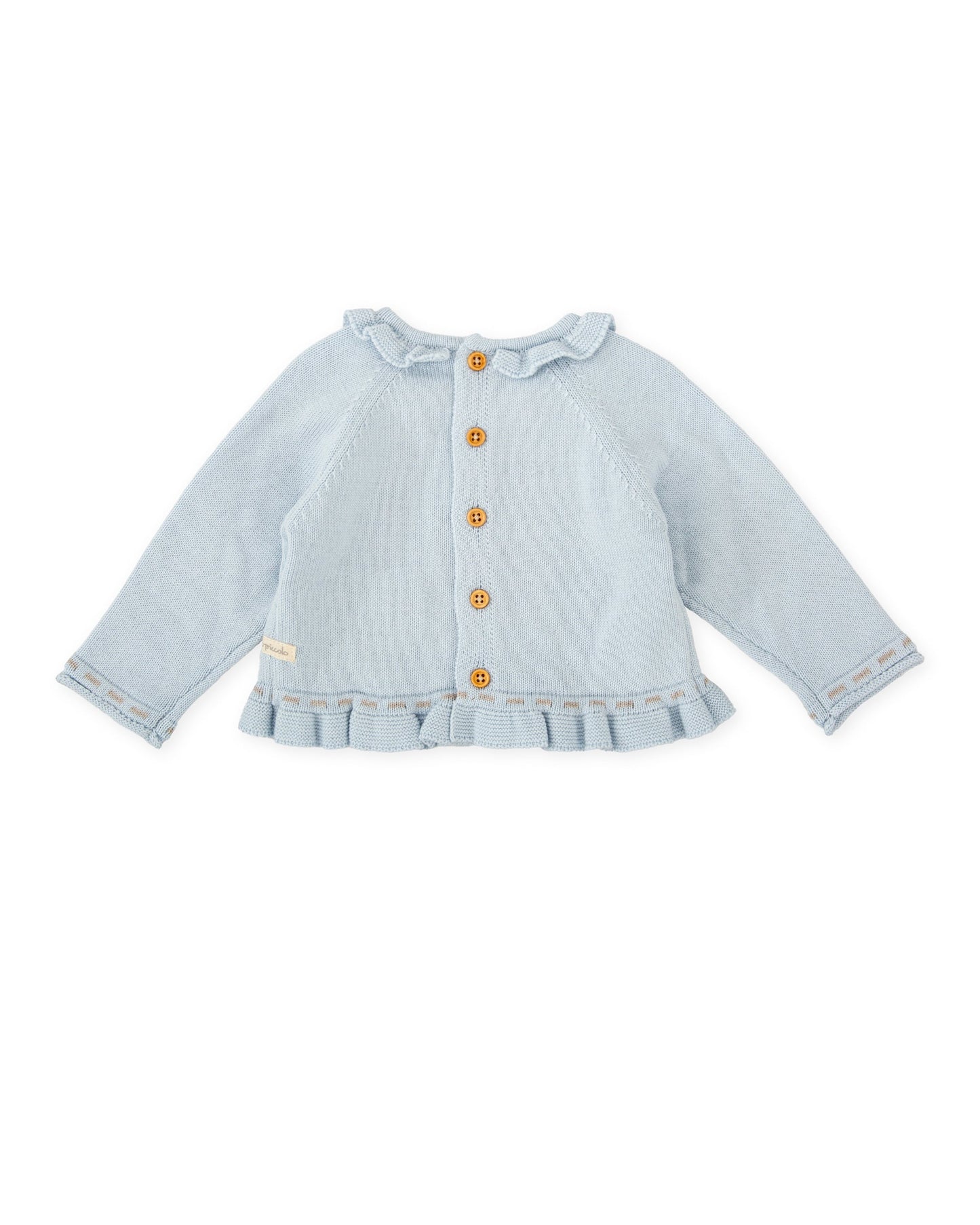 Cozy Baby Girl Blue Knit Sweater with Bunny & Ruffle Details