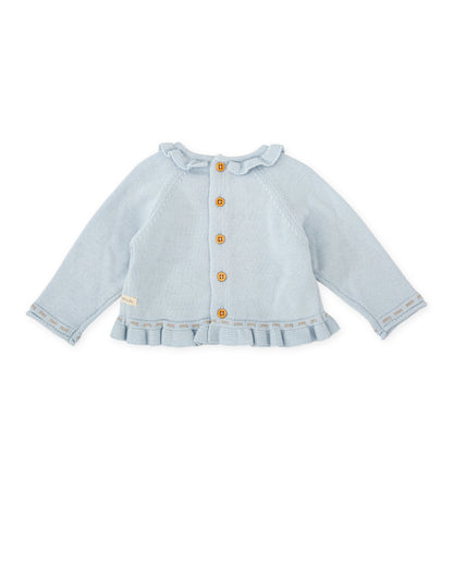 Cozy Baby Girl Blue Knit Sweater with Bunny & Ruffle Details