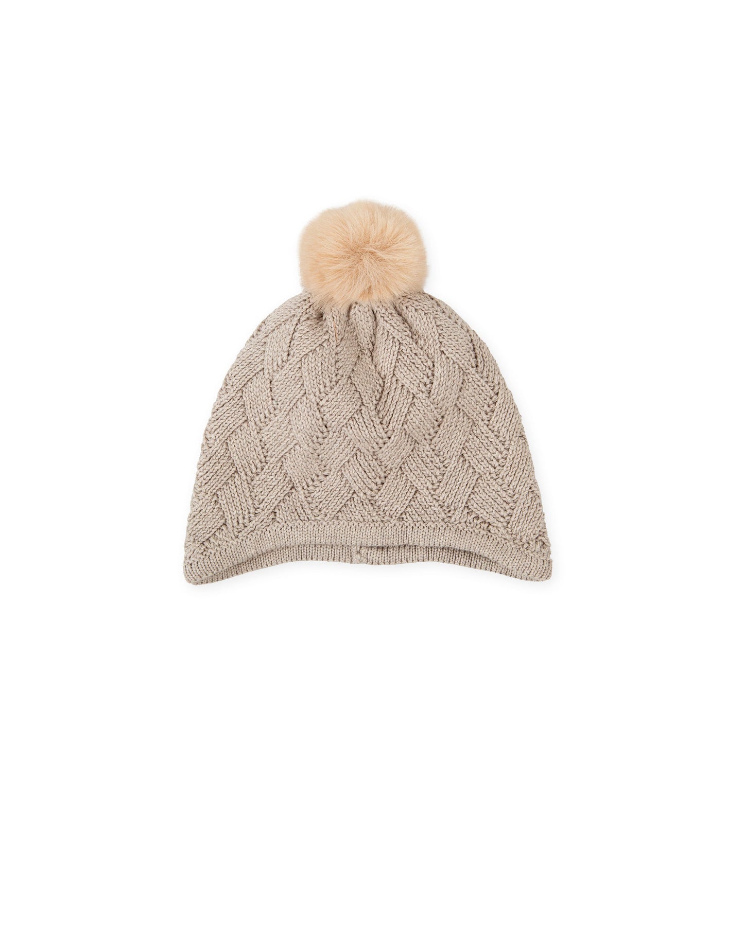 Cozy Baby Knit Hat with Faux-Fur Pom-Pom in Taupe