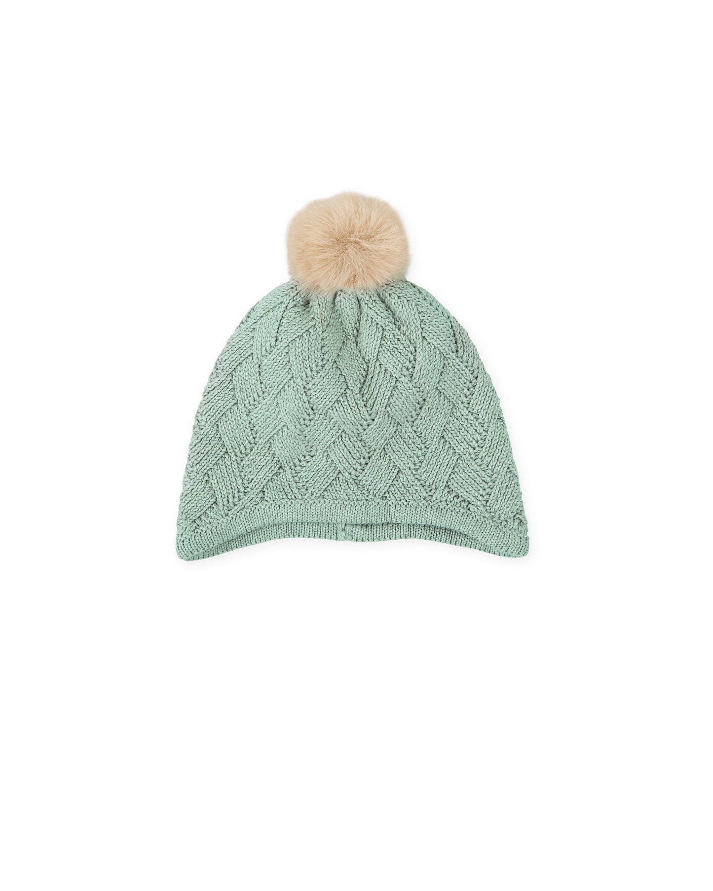Sage Green Baby Knit Hat with Faux-Fur Pom-Pom - Warm & Stylish