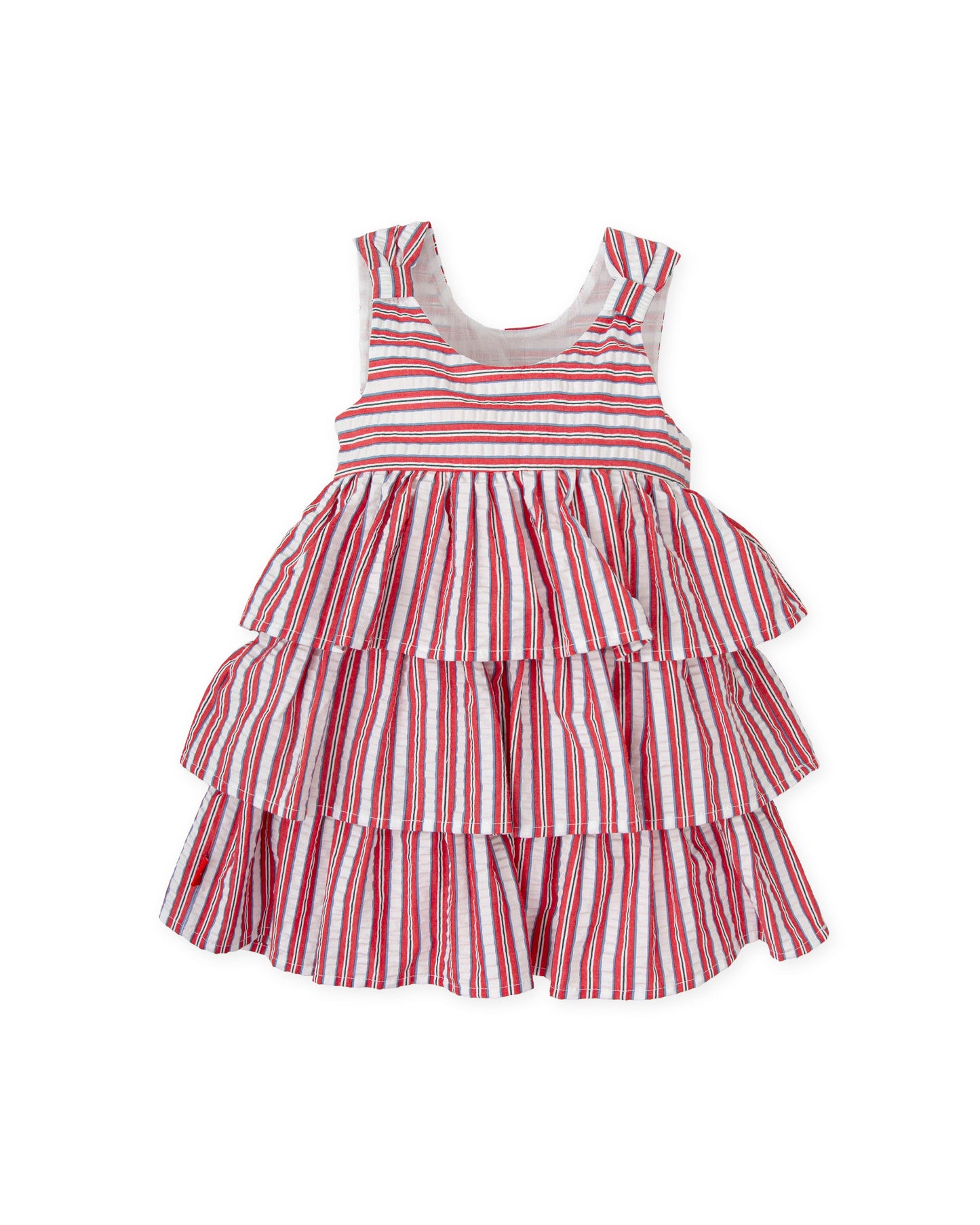 Girls' Tiered Ruffle Dress in Red, White & Navy Stripes | 100% Cotton
