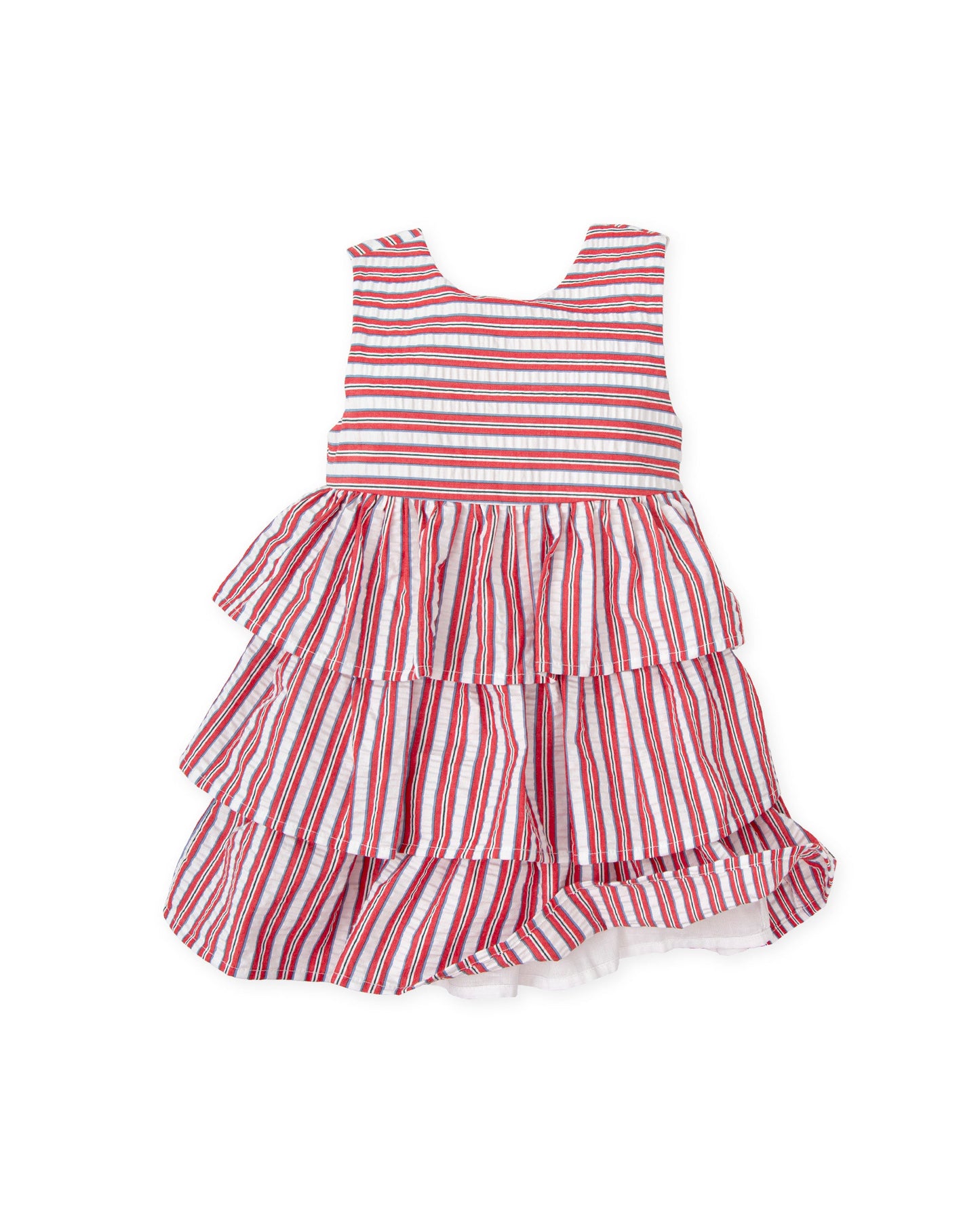 Girls' Tiered Ruffle Dress in Red, White & Navy Stripes | 100% Cotton