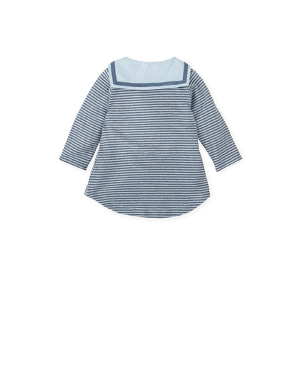 Navy & Ivory Striped Sailor Dress with Charming Bow Detail