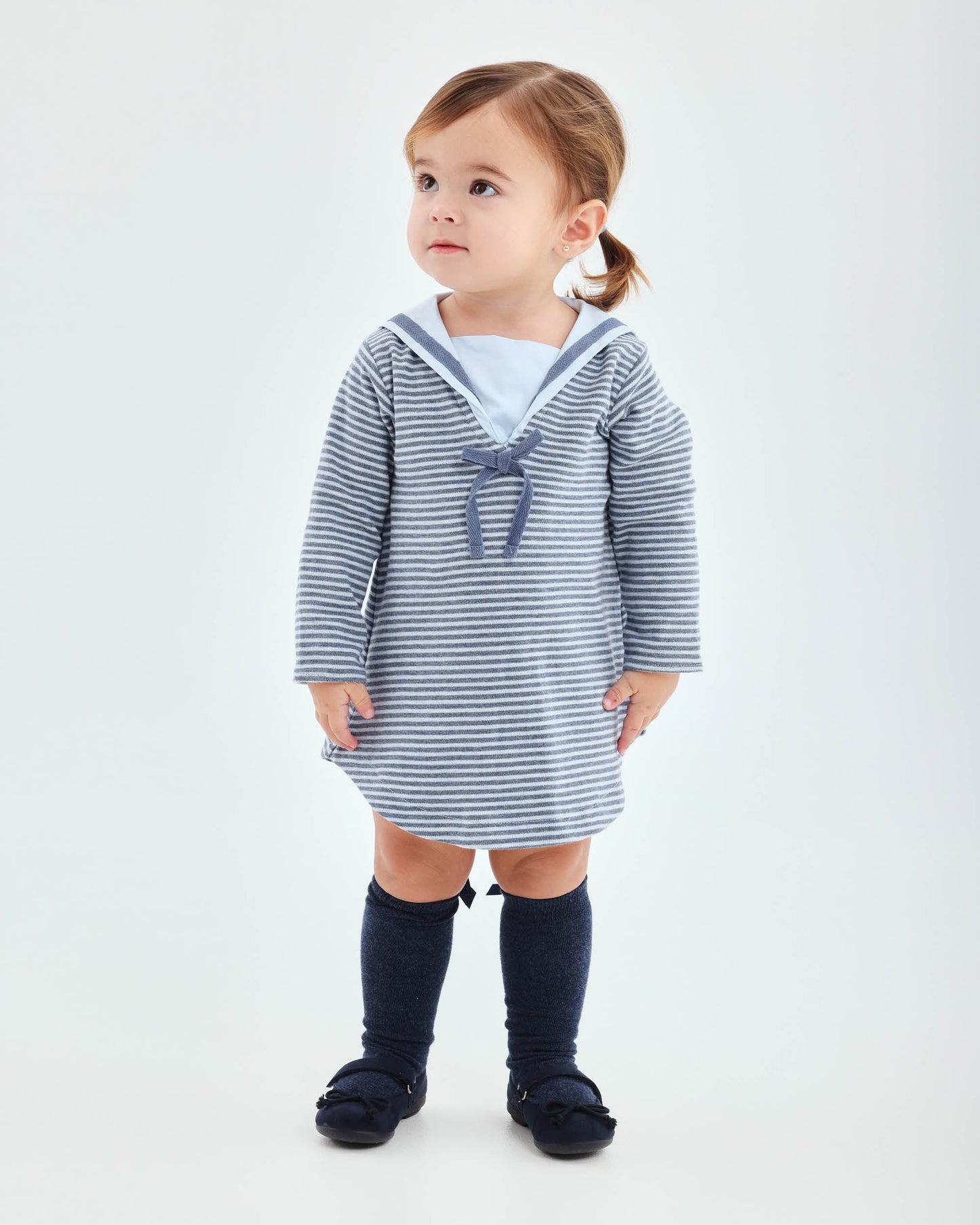 Navy & Ivory Striped Sailor Dress with Charming Bow Detail