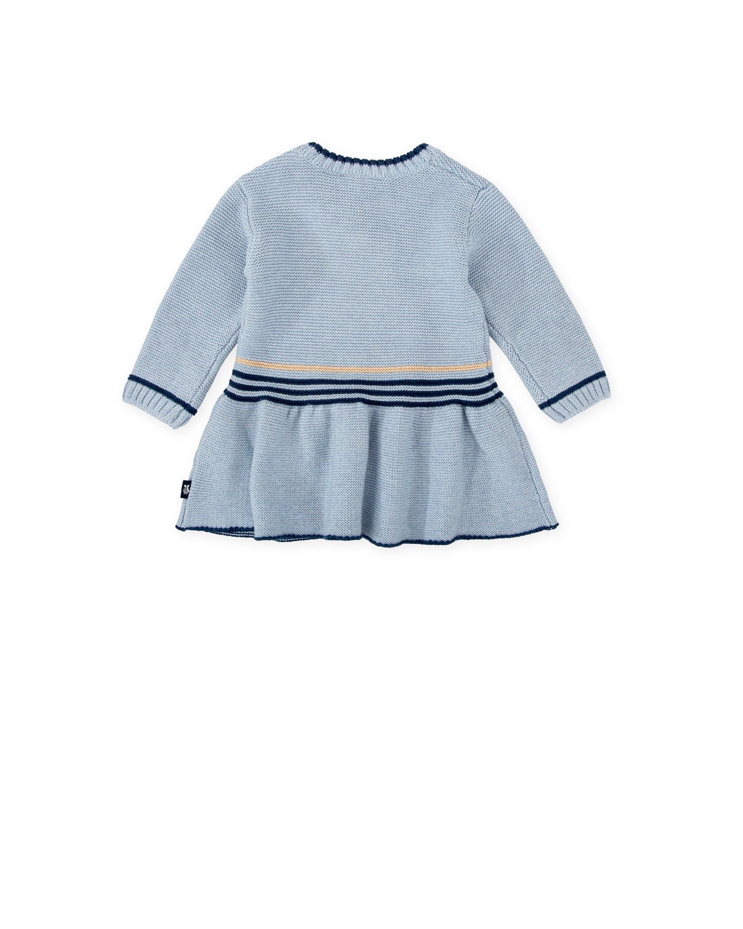 Cozy Blue Knit Dress with Seal Motif & Stripes for Kids