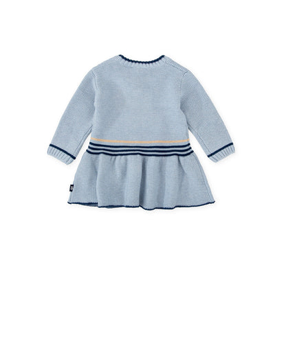 Cozy Blue Knit Dress with Seal Motif & Stripes for Kids