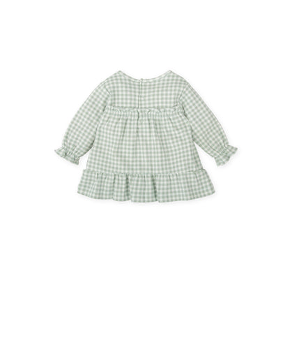 Sage Gingham Baby Dress with Lion Applique - Soft Cotton