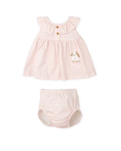 Adorable Pink Baby Dress Set with Puppy Appliqué | 100% Cotton Comfort
