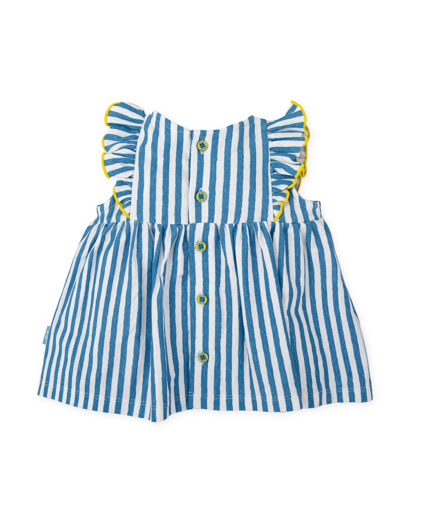 Baby Girl Blue Striped Jersey Dress with Floral & Ruffle Details