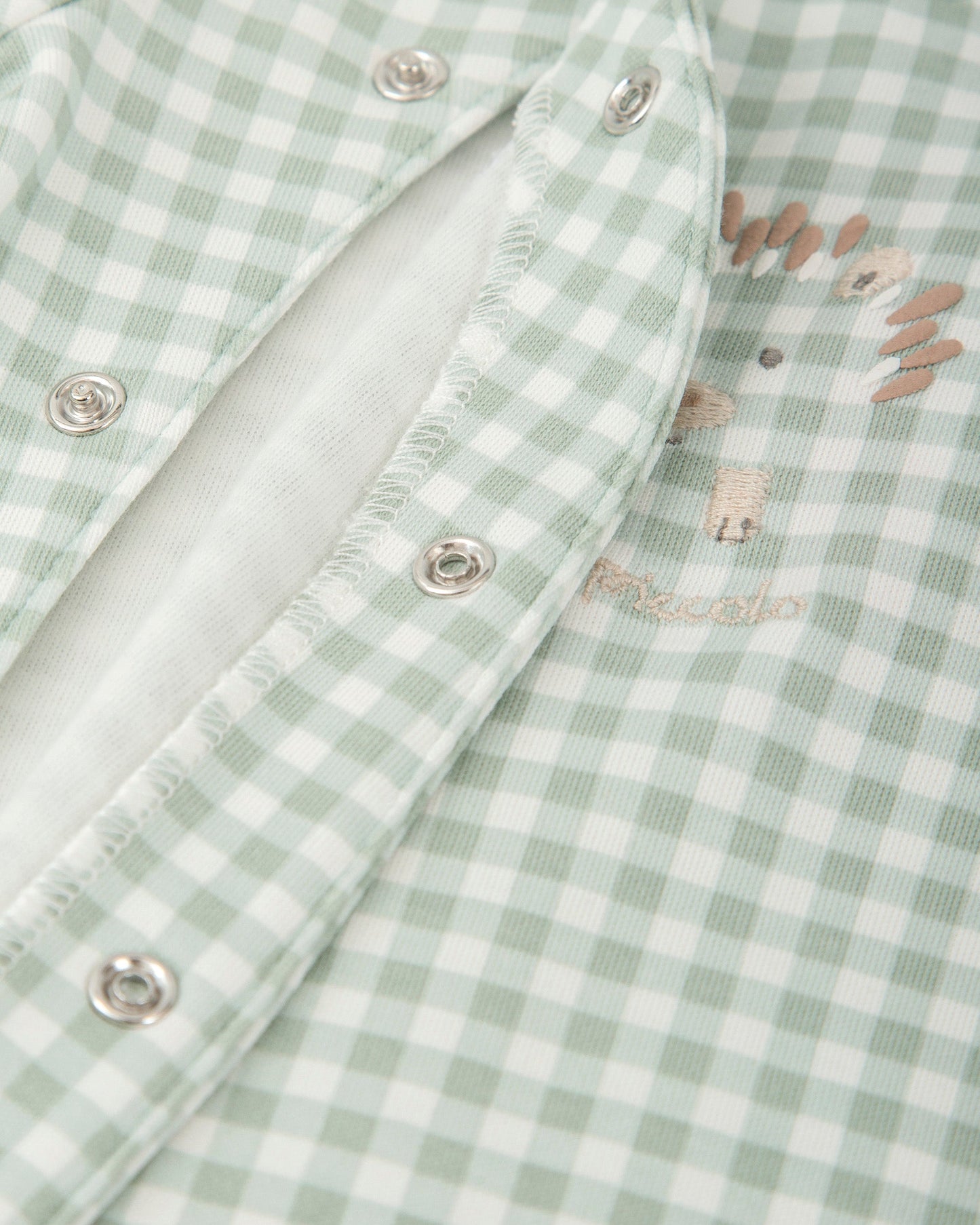 Cozy Green Gingham Footed Baby Romper with Hedgehog Design