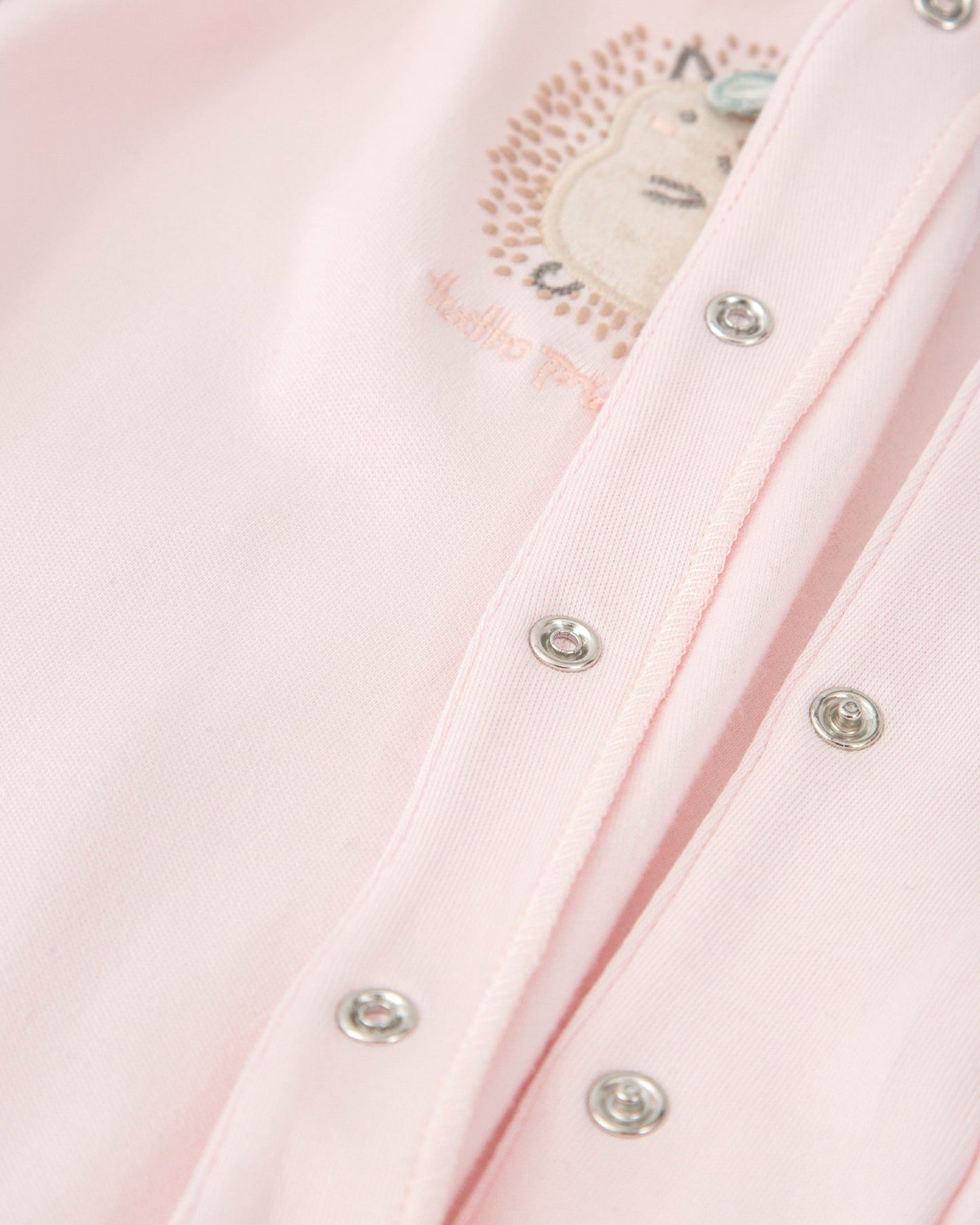 Soft Pink Cotton Footed Baby Romper with Embroidered Hedgehog