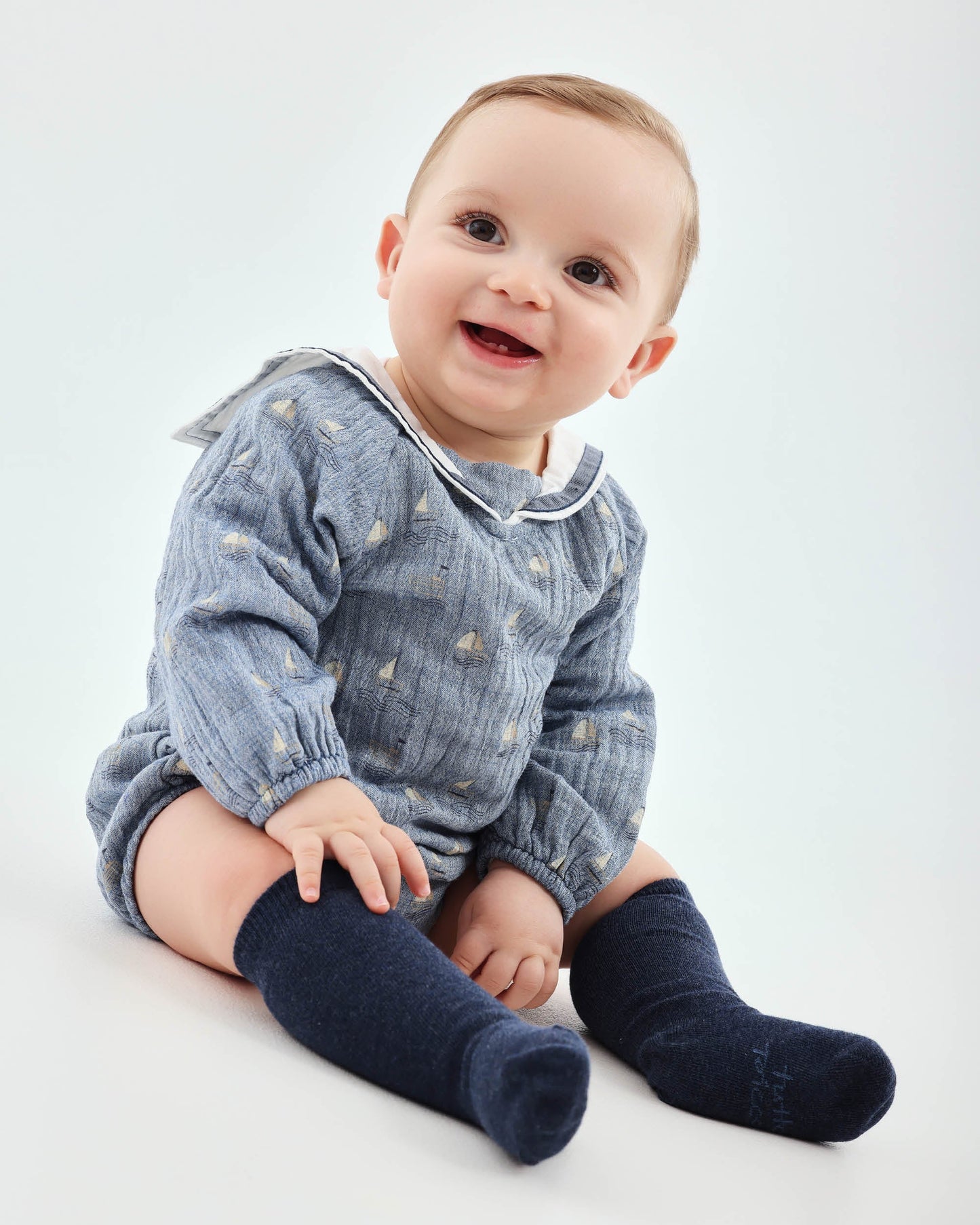 Sailor Collar Long Sleeve Baby Romper - Nautical Cotton Comfort
