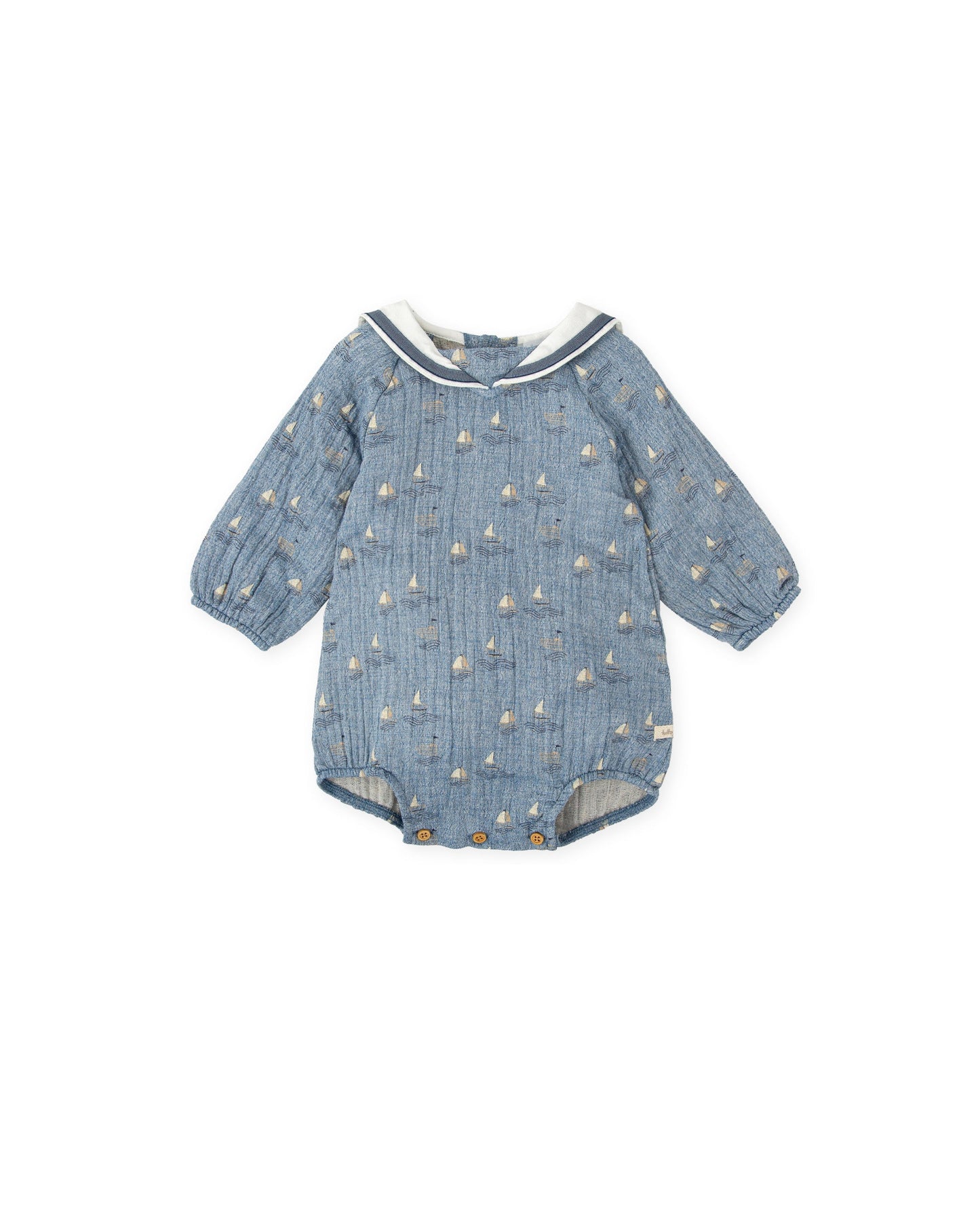 Sailor Collar Long Sleeve Baby Romper - Nautical Cotton Comfort