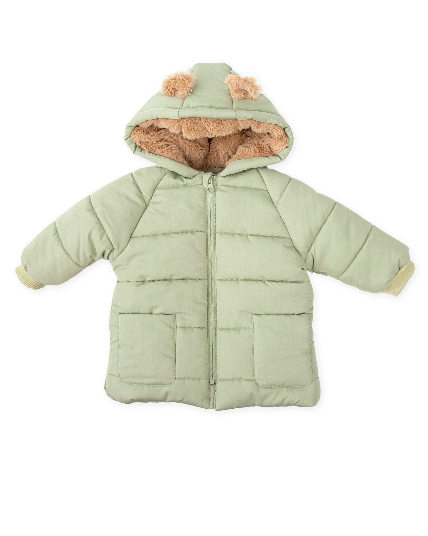 Khaki Bear Ears Fleece-Lined Padded Parka for Kids