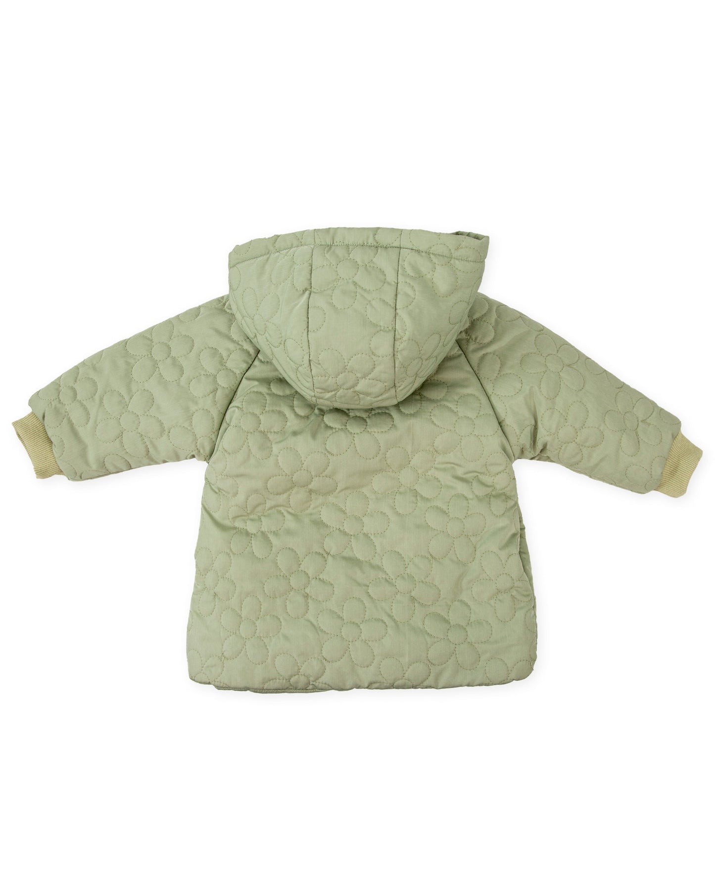 Cozy Sage Green Quilted Floral Parka with Hood - Baby Outerwear