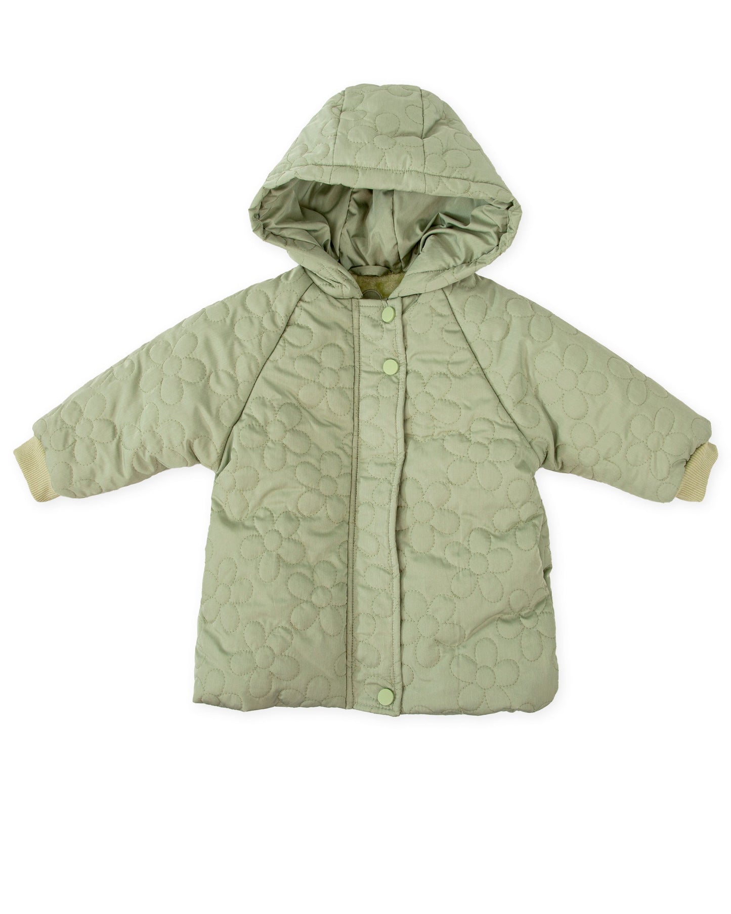 Cozy Sage Green Quilted Floral Parka with Hood - Baby Outerwear