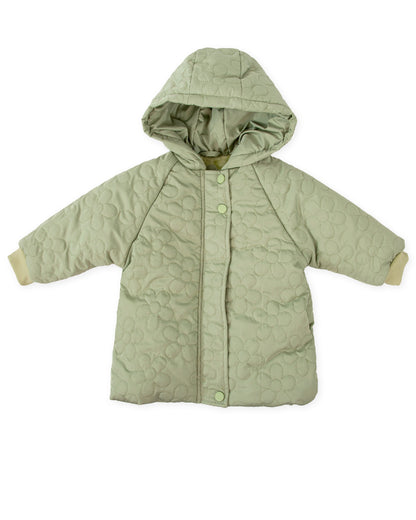 Cozy Sage Green Quilted Floral Parka with Hood - Baby Outerwear