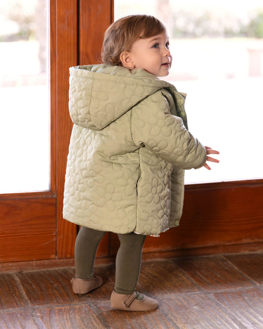 Cozy Sage Green Quilted Floral Parka with Hood - Baby Outerwear