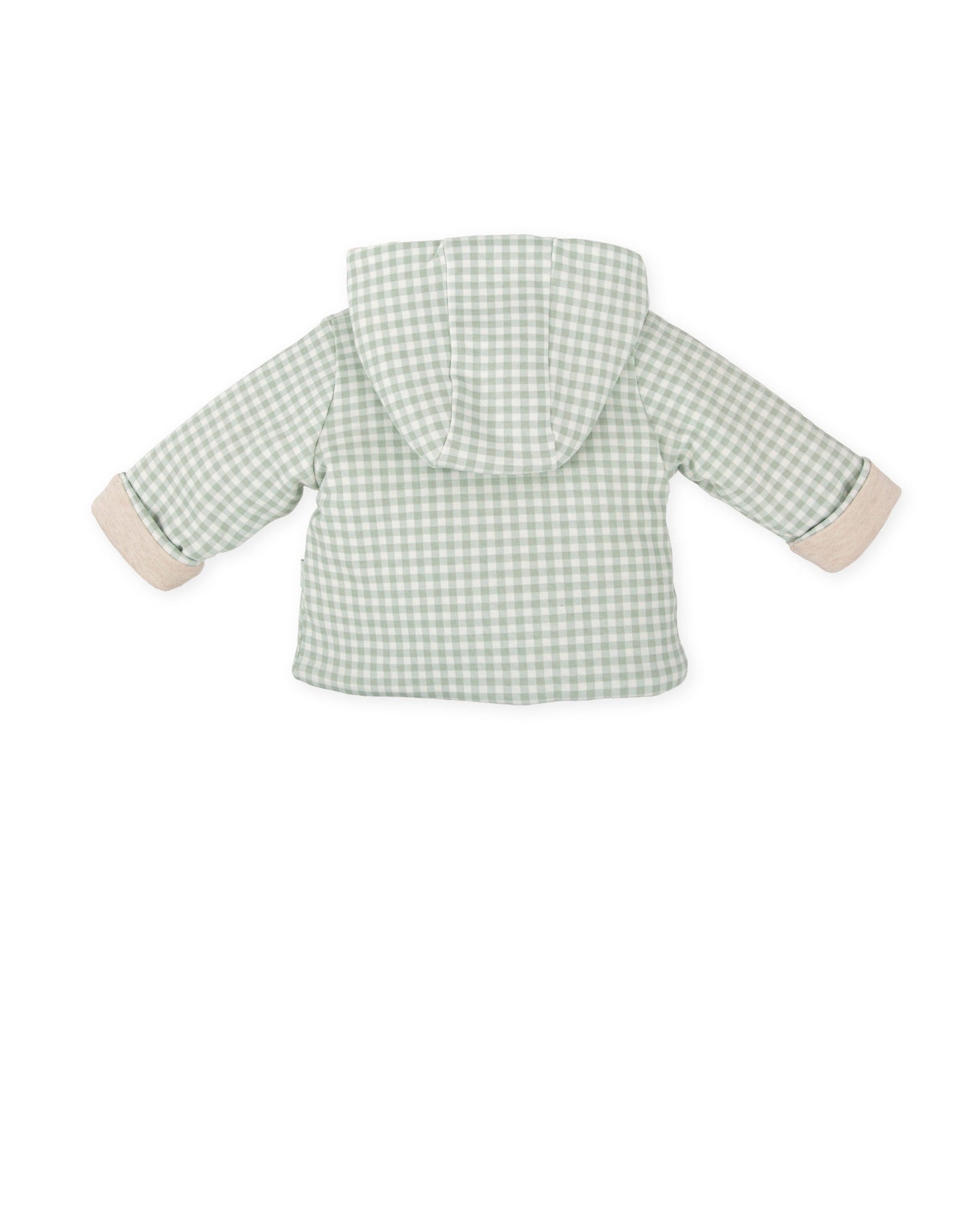 Sage Gingham Baby Puffer Jacket with Embroidered Hedgehog