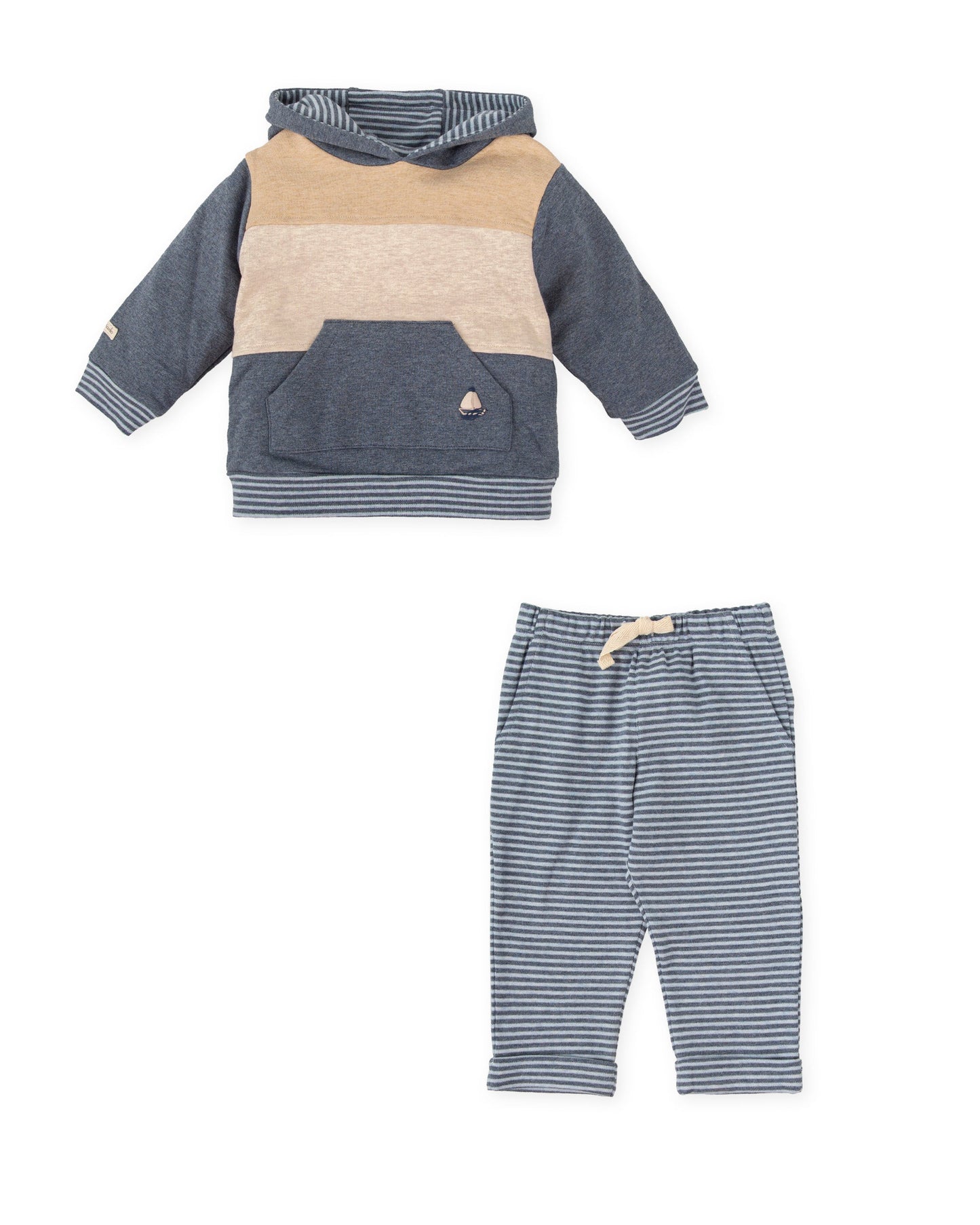 Cozy Navy & Sand Striped Two-Piece Set for Kids
