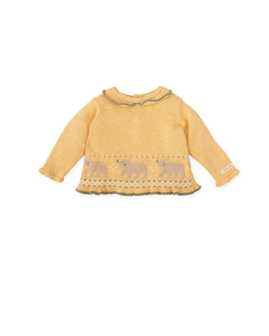 Cozy Bear Knit Sweater in Mustard Yellow for Toddlers