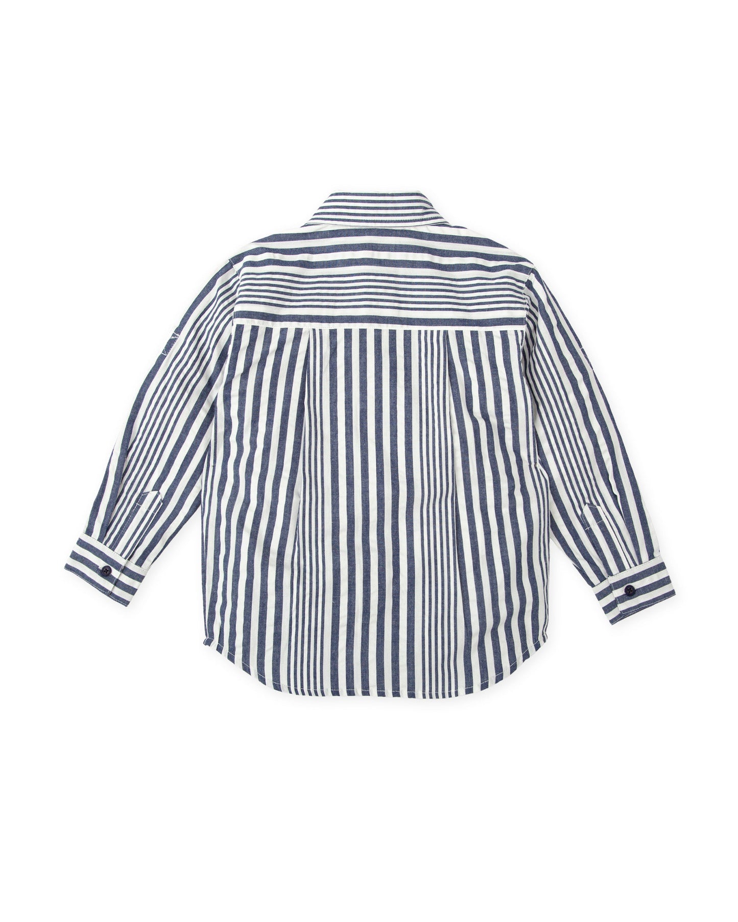 Navy & White Striped Boys' Cotton Shirt - Long Sleeve Classic