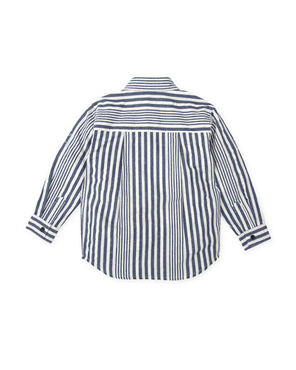 Navy & White Striped Boys' Cotton Shirt - Long Sleeve Classic