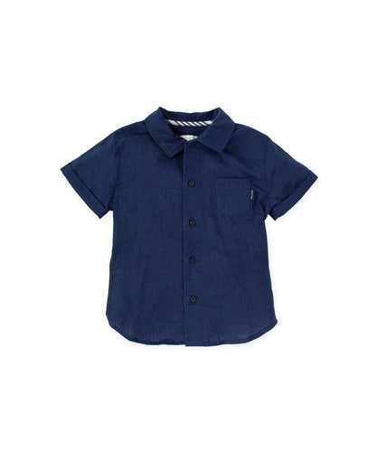 Breathable Navy Linen-Cotton Boys' Short Sleeve Shirt | Tutto Piccolo