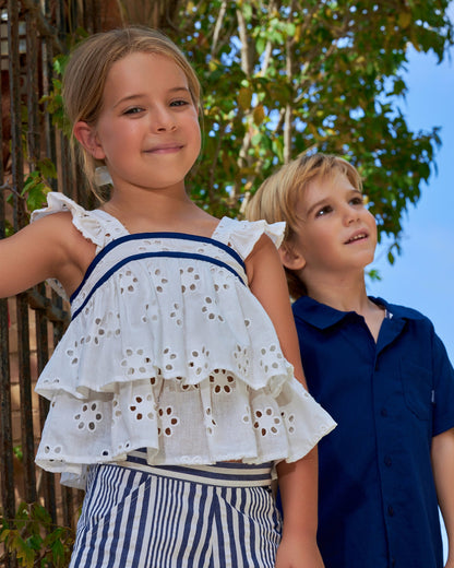 Elegant White Embroidered Girls' Sleeveless Top | Summer Style