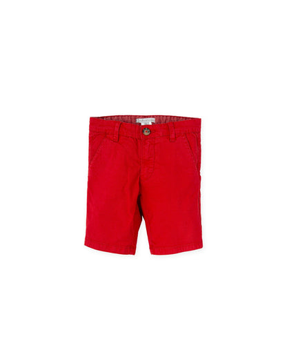 Red Stretch Cotton Boys' Bermuda Shorts with Adjustable Waistband